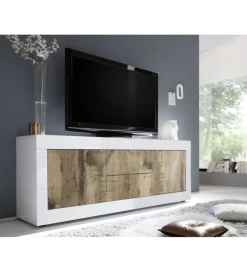 MCA Linia Włoska Stolik pod TV BASIC 210 cm biała z dodatkiem koloru klon Pero