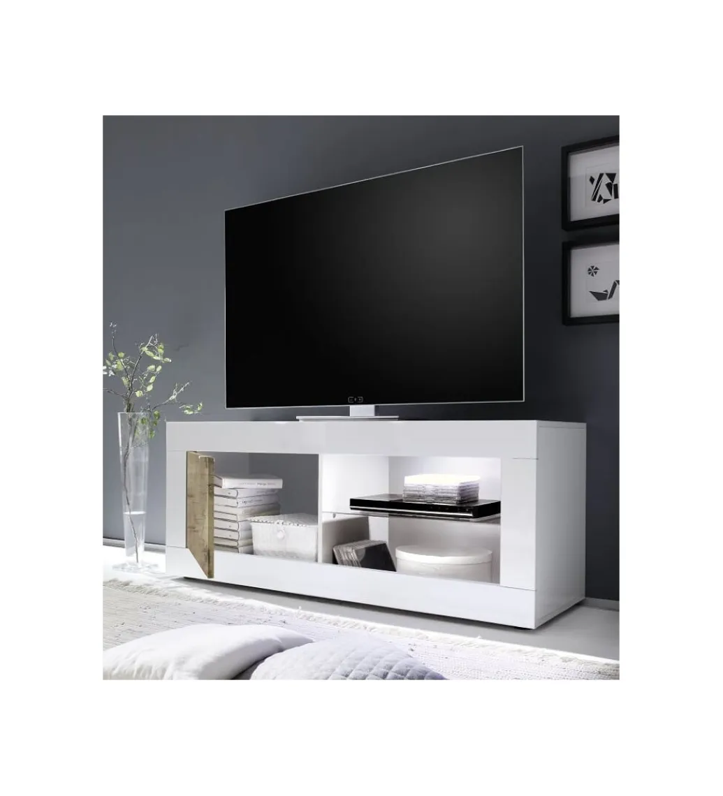 MCA Linia Włoska Stolik Pod TV BASIC 140 Cm Biały z dodatkiem koloru klon pero
