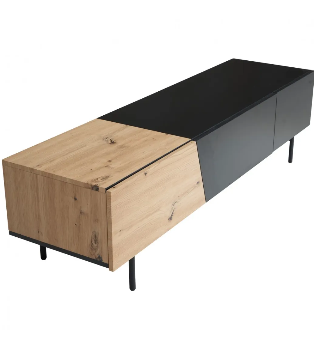 WOHNLING, GERMANY Stolik pod TV BONNA 150 cm czarna z optyką dębu