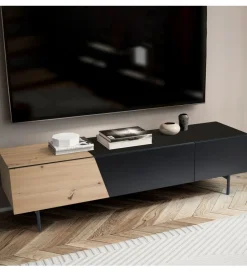 WOHNLING, GERMANY Stolik pod TV BONNA 150 cm czarna z optyką dębu