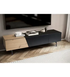 WOHNLING, GERMANY Stolik pod TV BONNA 150 cm czarna z optyką dębu