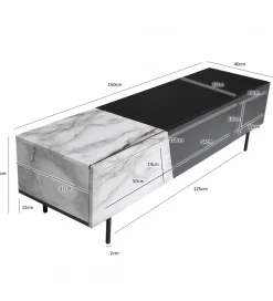 WOHNLING, GERMANY Stolik pod TV BONNA 150 cm czarna z optyką białego marmuru
