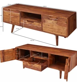 WOHNLING, GERMANY Stolik pod TV FEREZ 135 cm drewno sheesham