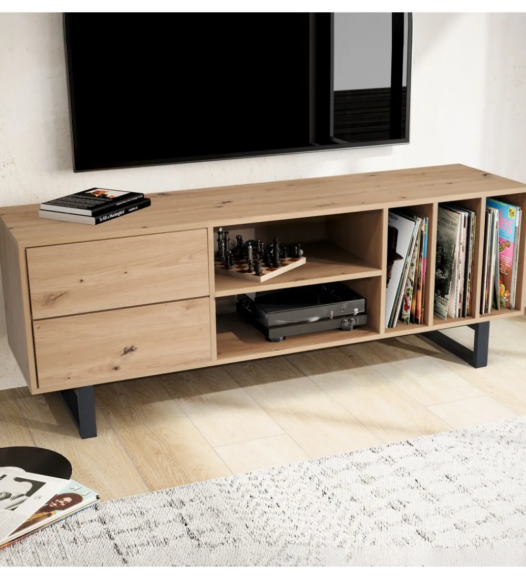 WOHNLING, GERMANY Stolik pod TV GRASSE 150 cm w optyce dębu