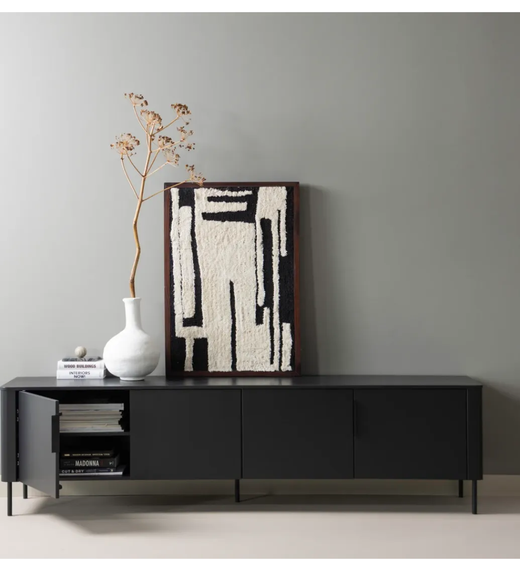 WOOOD Stolik pod TV GUNNAR 200 cm czarny mat