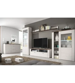 Helvetia Stolik pod TV LARONA 140 cm o wybarwieniu Sonoma Trufel z kolorem Sibiu Larche