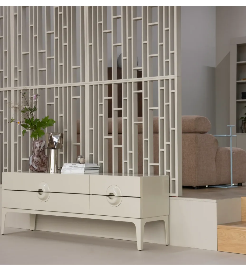 WOOOD Stolik pod TV MERGE 160 cm drewno eukaliptusa szary