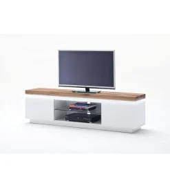 MCA Stolik Pod TV ROMINA 175 Cm Biały Z Dębowym Blatem