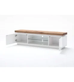 MCA Stolik Pod TV ROMINA 175 Cm Biały Z Dębowym Blatem