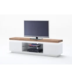 MCA Stolik Pod TV ROMINA 175 Cm Biały Z Dębowym Blatem