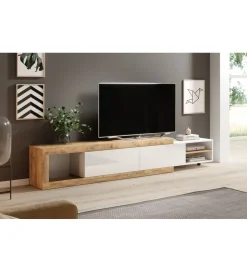 Helvetia Stolik pod TV SINTRA 200 cm - 241 cm biały z dodatkiem koloru Dąb Samdal