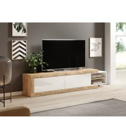 Helvetia Stolik pod TV SINTRA 200 cm - 241 cm biały z dodatkiem koloru Dąb Samdal