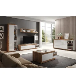 Helvetia Stolik pod TV SINTRA 200 cm - 241 cm biały z dodatkiem koloru Dąb Samdal