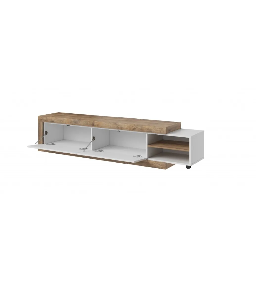 Helvetia Stolik pod TV SINTRA 200 cm - 241 cm biały z dodatkiem koloru Dąb Samdal