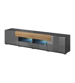 Helvetia Stolik pod Tv TOLEDO 208 cm antracytowy z dodatkiem koloru dąb grandson