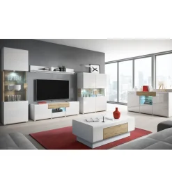 Helvetia Stolik pod Tv TOLEDO 159 cm biały z dodatkiem koloru dąb san remo