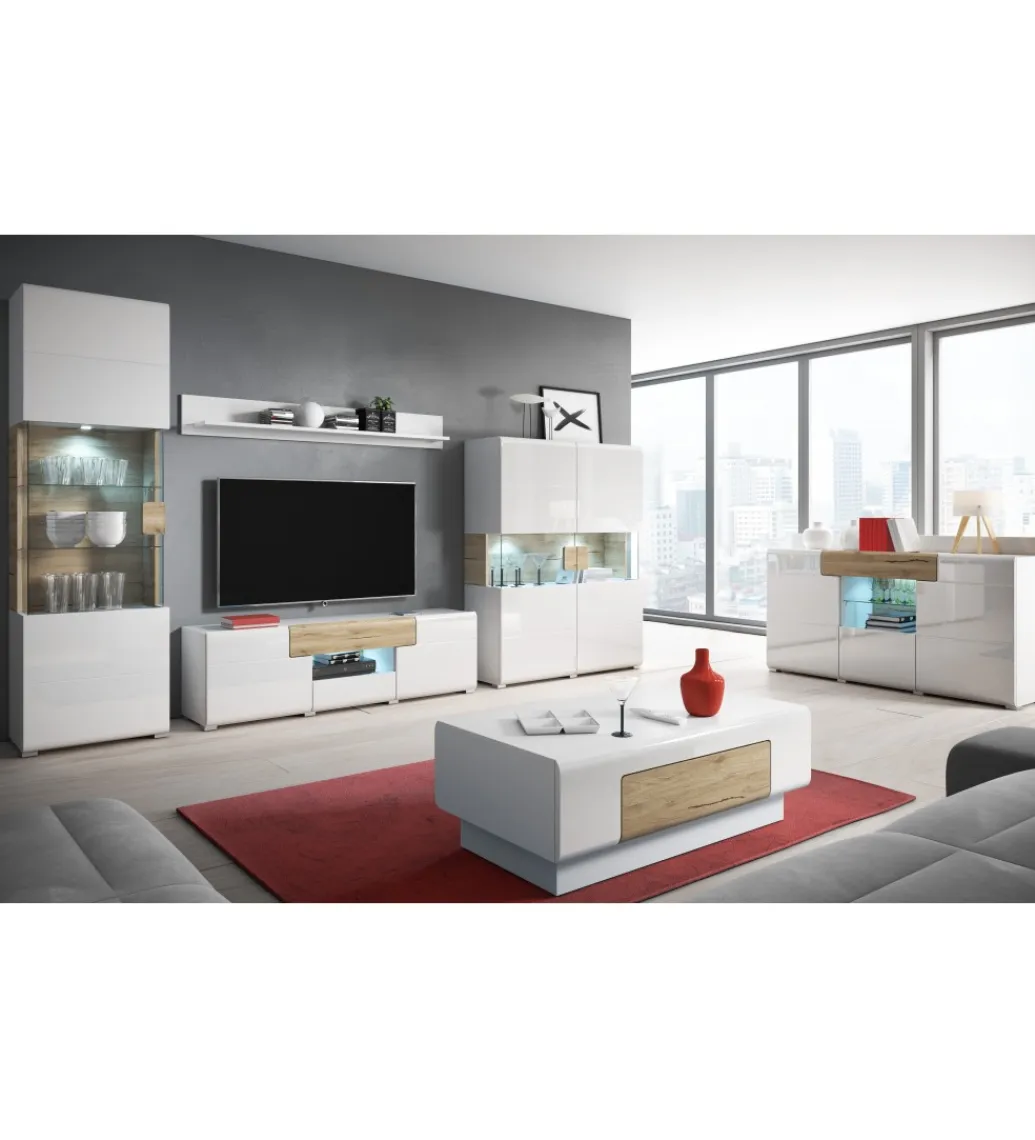 Helvetia Stolik pod Tv TOLEDO 159 cm biały z dodatkiem koloru dąb san remo