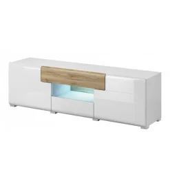 Helvetia Stolik pod Tv TOLEDO 159 cm biały z dodatkiem koloru dąb san remo