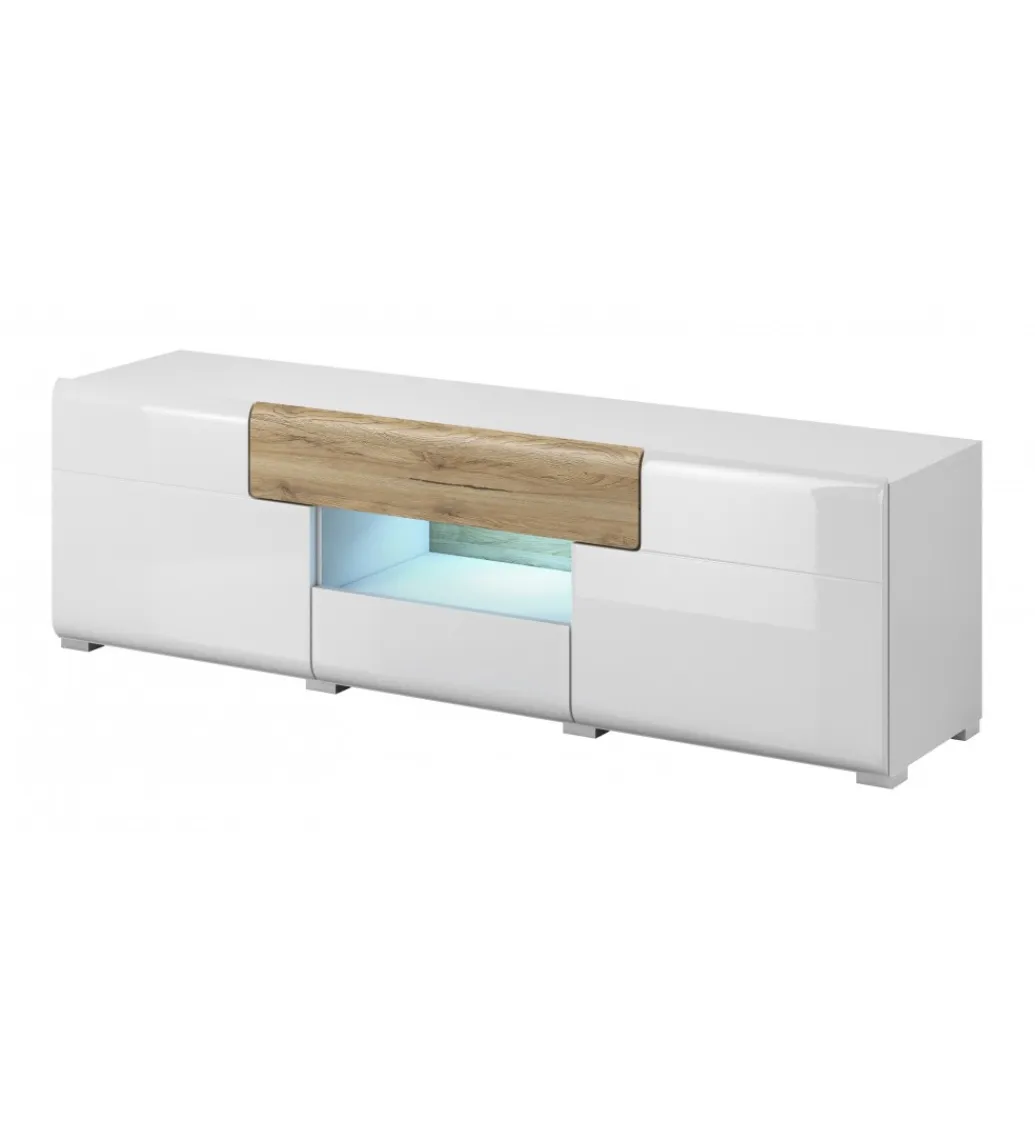 Helvetia Stolik pod Tv TOLEDO 159 cm biały z dodatkiem koloru dąb san remo