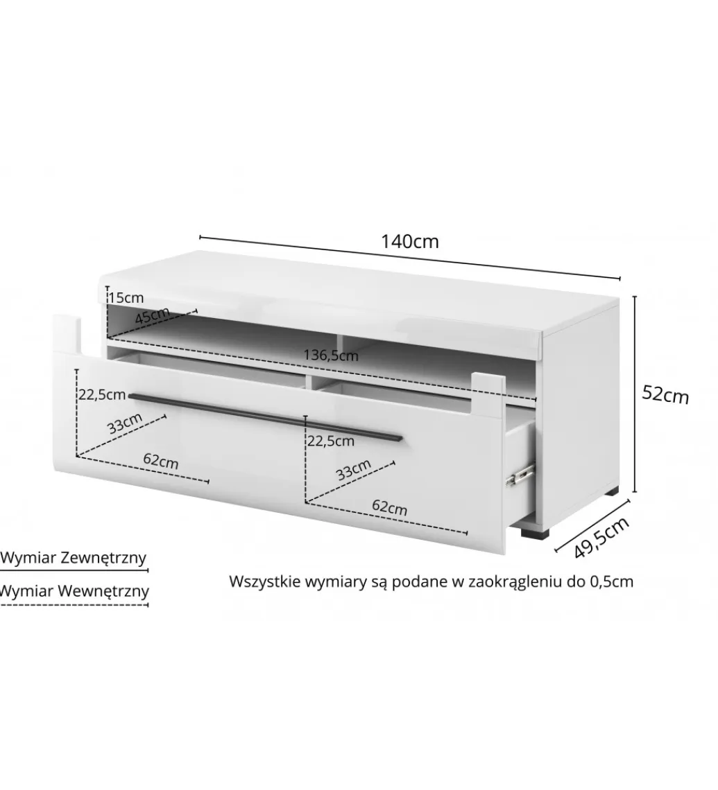 Helvetia Stolik pod TV TULSA 140 cm biały