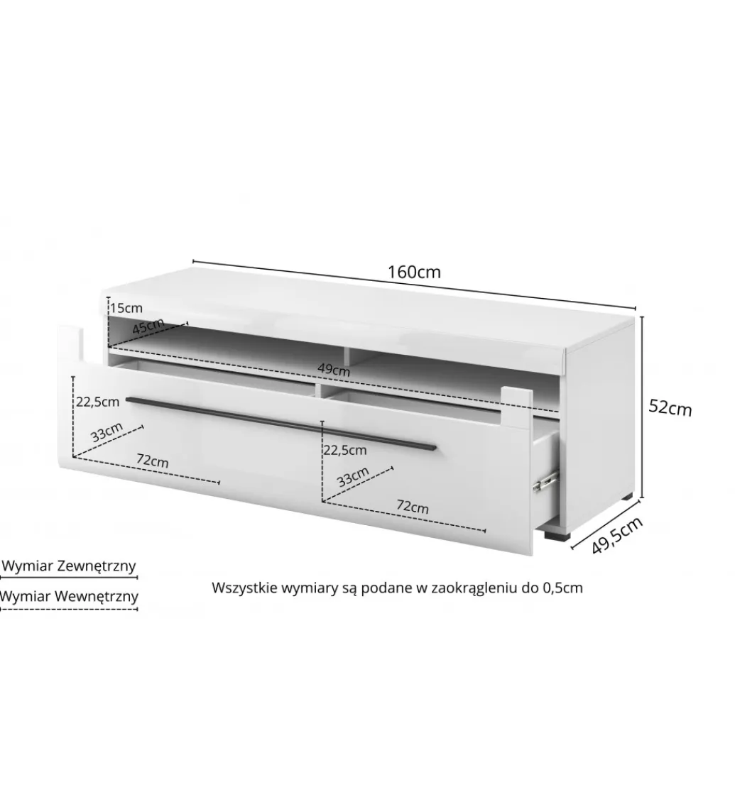 Helvetia Stolik pod TV TULSA 160 cm w optyce dąb Grandson