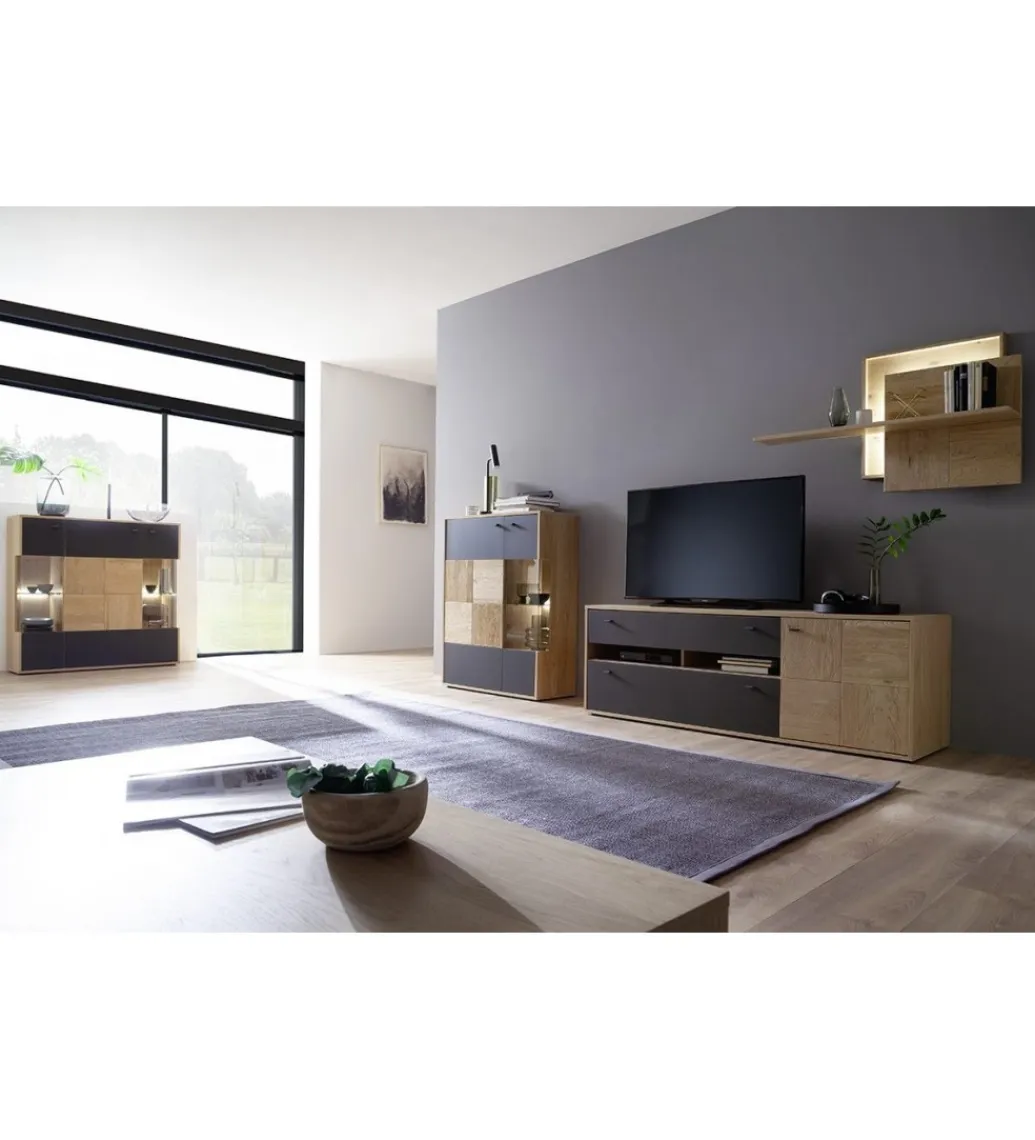 MCA Stolik pod TV VALENCIA 184 cm antracytowo naturalny