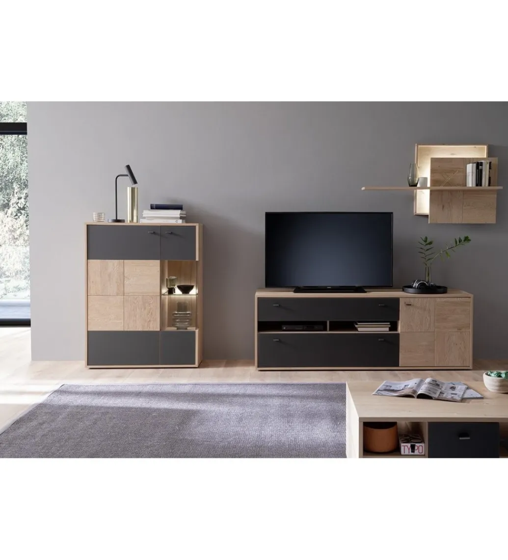 MCA Stolik pod TV VALENCIA 184 cm antracytowo naturalny