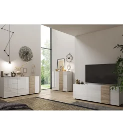 MCA Linia Włoska Stolik pod TV VENUS 181 cm biały z dodatkiem koloru dąb Cadiz
