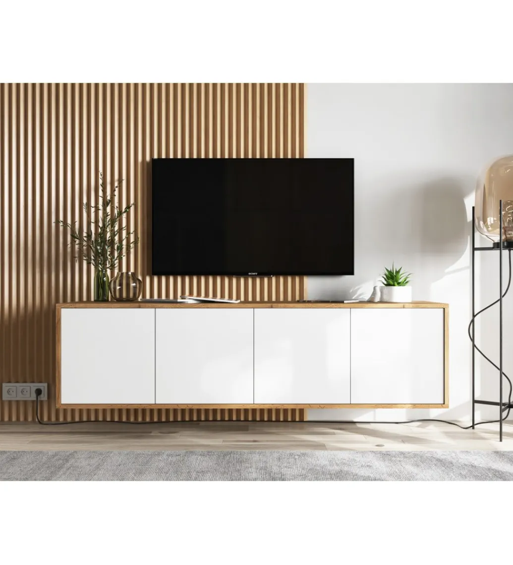 Polski Design ML Stolik pod Tv wiszący Apollo B 150 cm biały