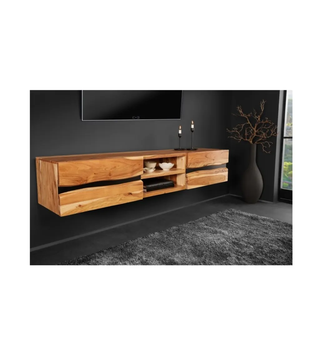 Invicta Interior - przedsprzedaż Stolik pod Tv wiszący EUFRAT Amazonas 160 cm drewno akacja
