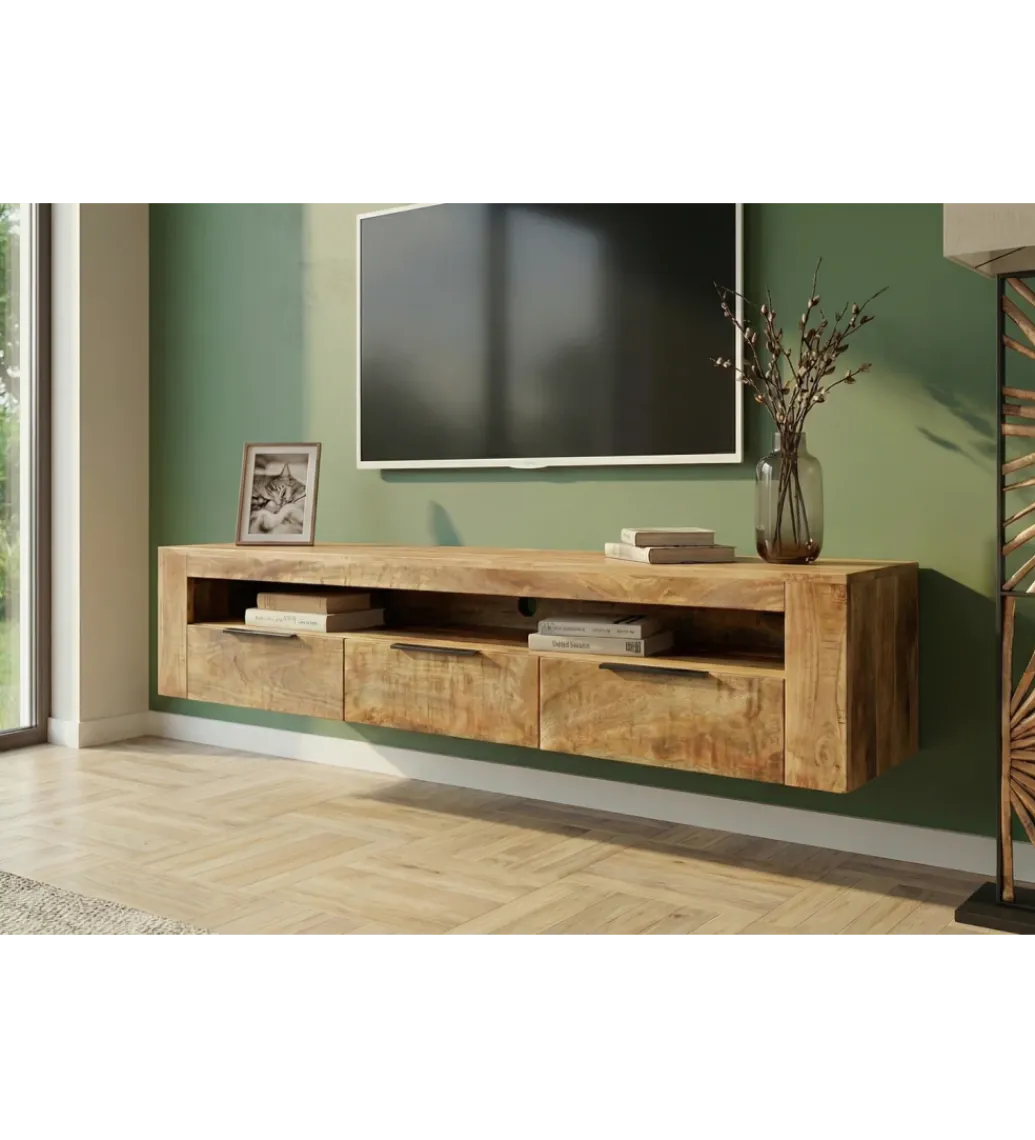 Invicta Interior Stolik pod TV wiszący IRON CRAFT 160 cm drewno mango