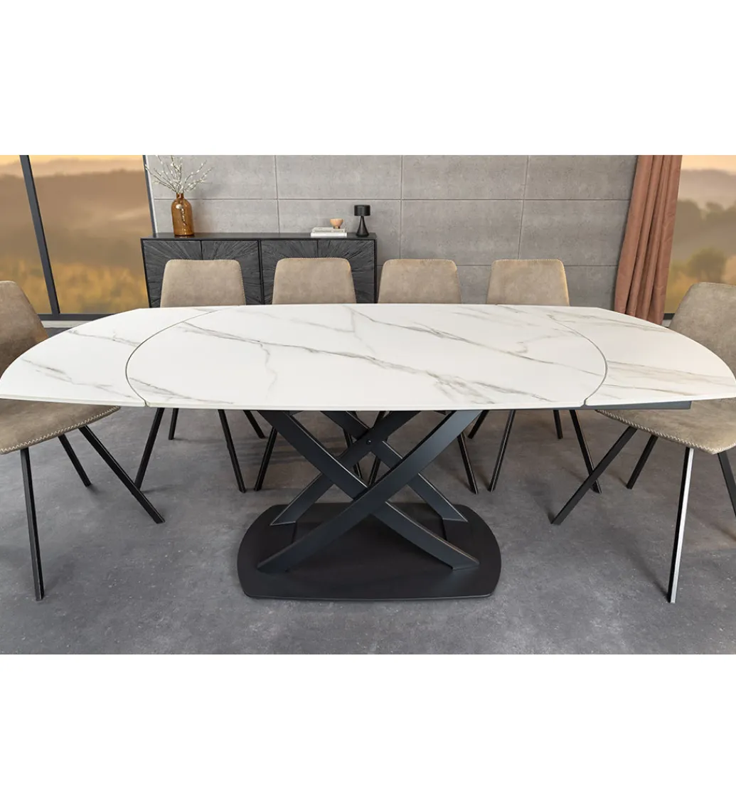 Invicta Interior Stół rozkładany INCEPTION od 130 do 190 cm ceramiczny blat w optyce marmuru