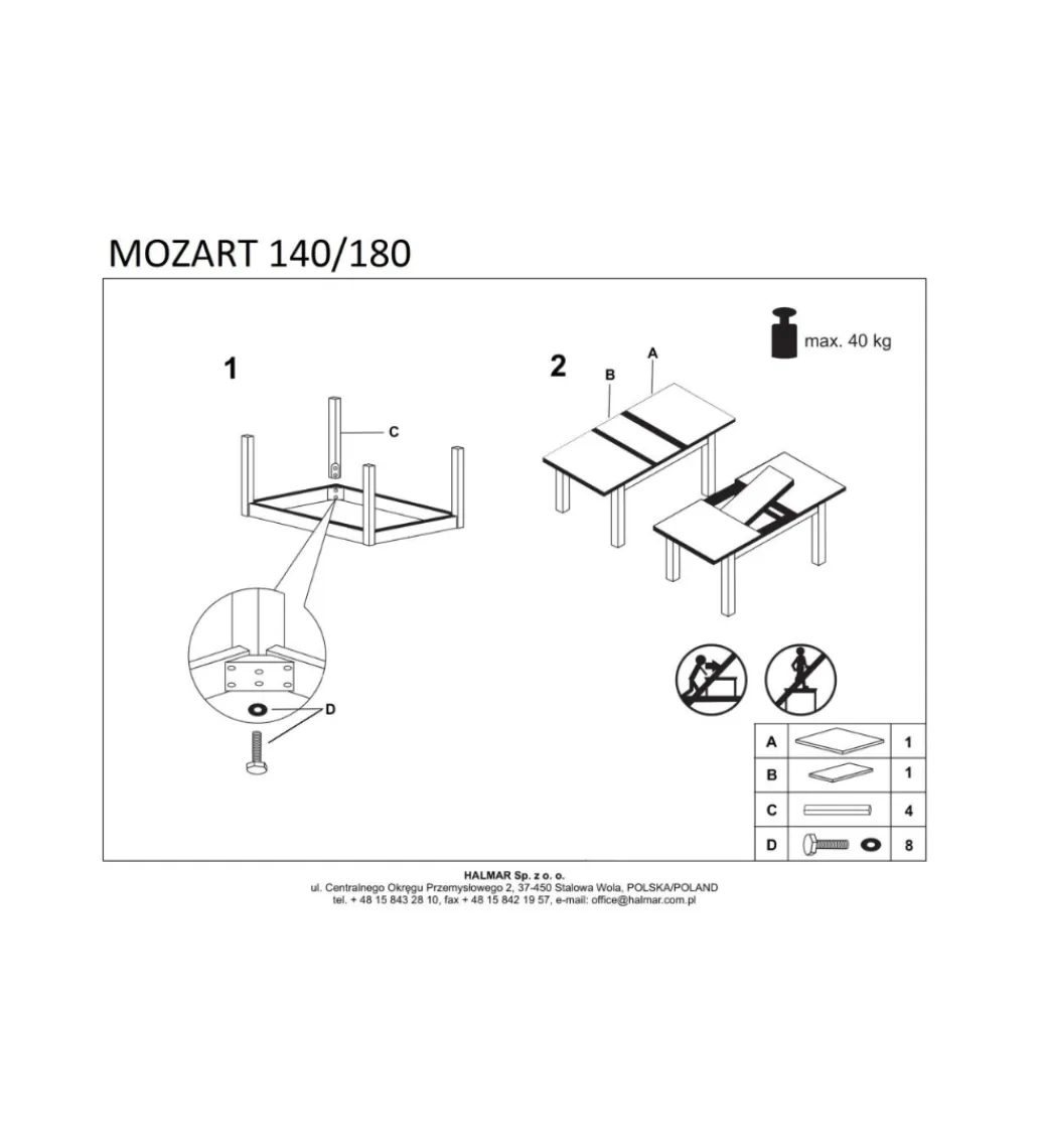 Halmar Stół rozkładany MOZART 140 cm - 180 cm biały