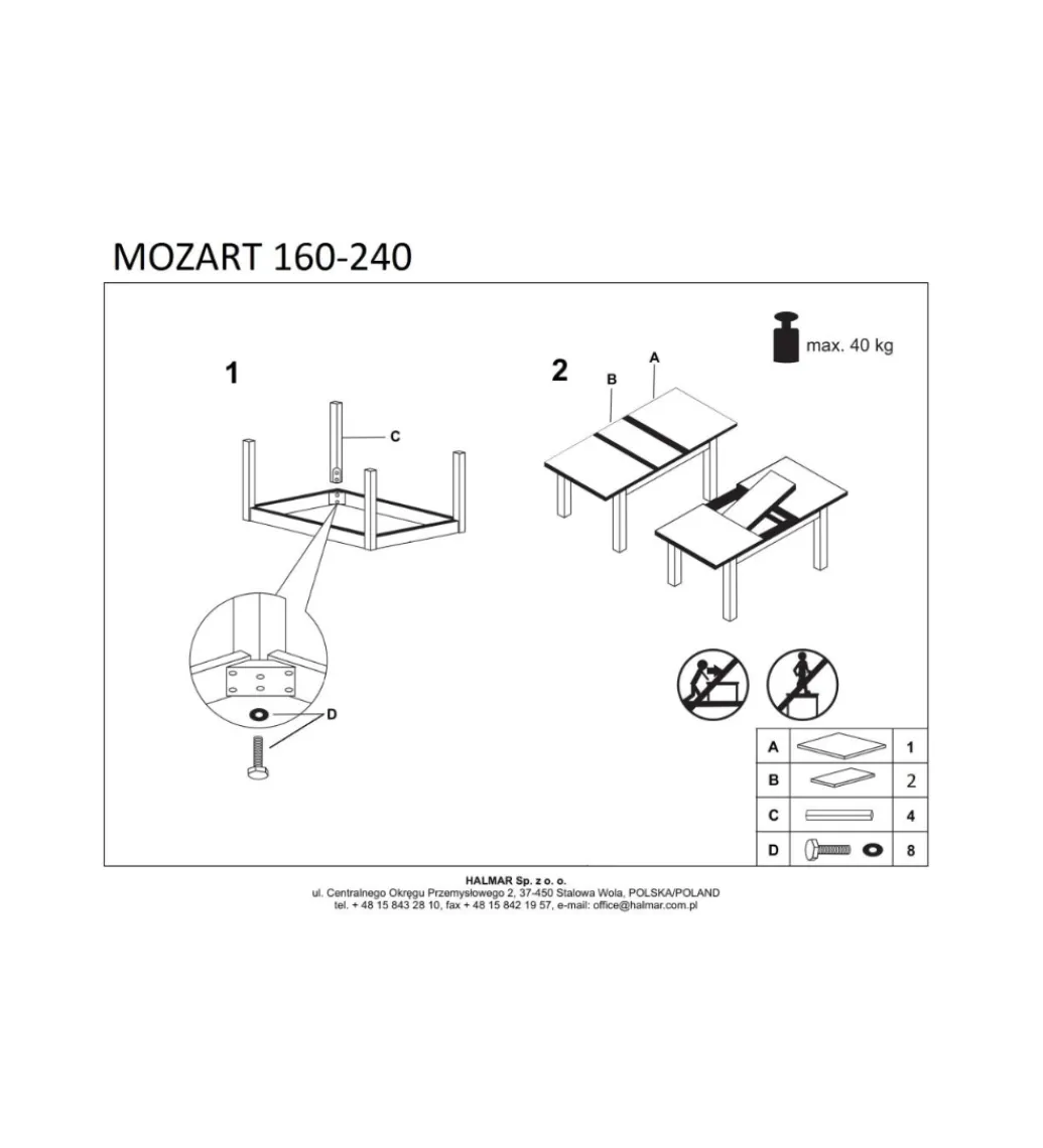 Halmar Stół rozkładany MOZART 160 cm - 240 cm biały