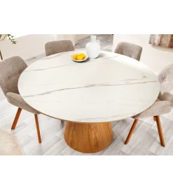 Invicta Interior Stół UNIQUE 120 cm drewno dębowe blat ceramika w optyce białego marmuru