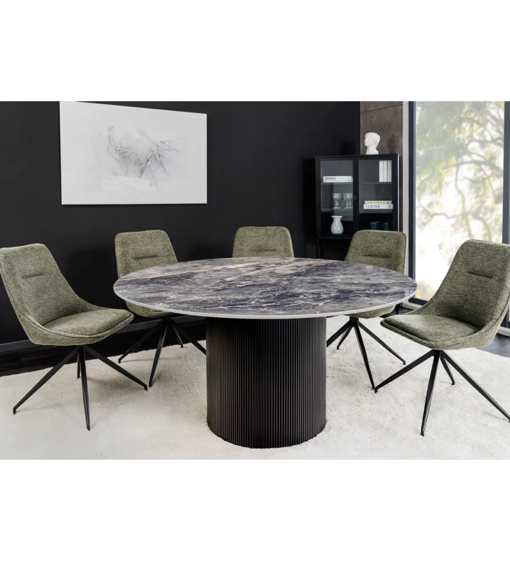 Invicta Interior Stół UNIQUE 120 cm okrągły ceramiczny blat efekt czarny marmur