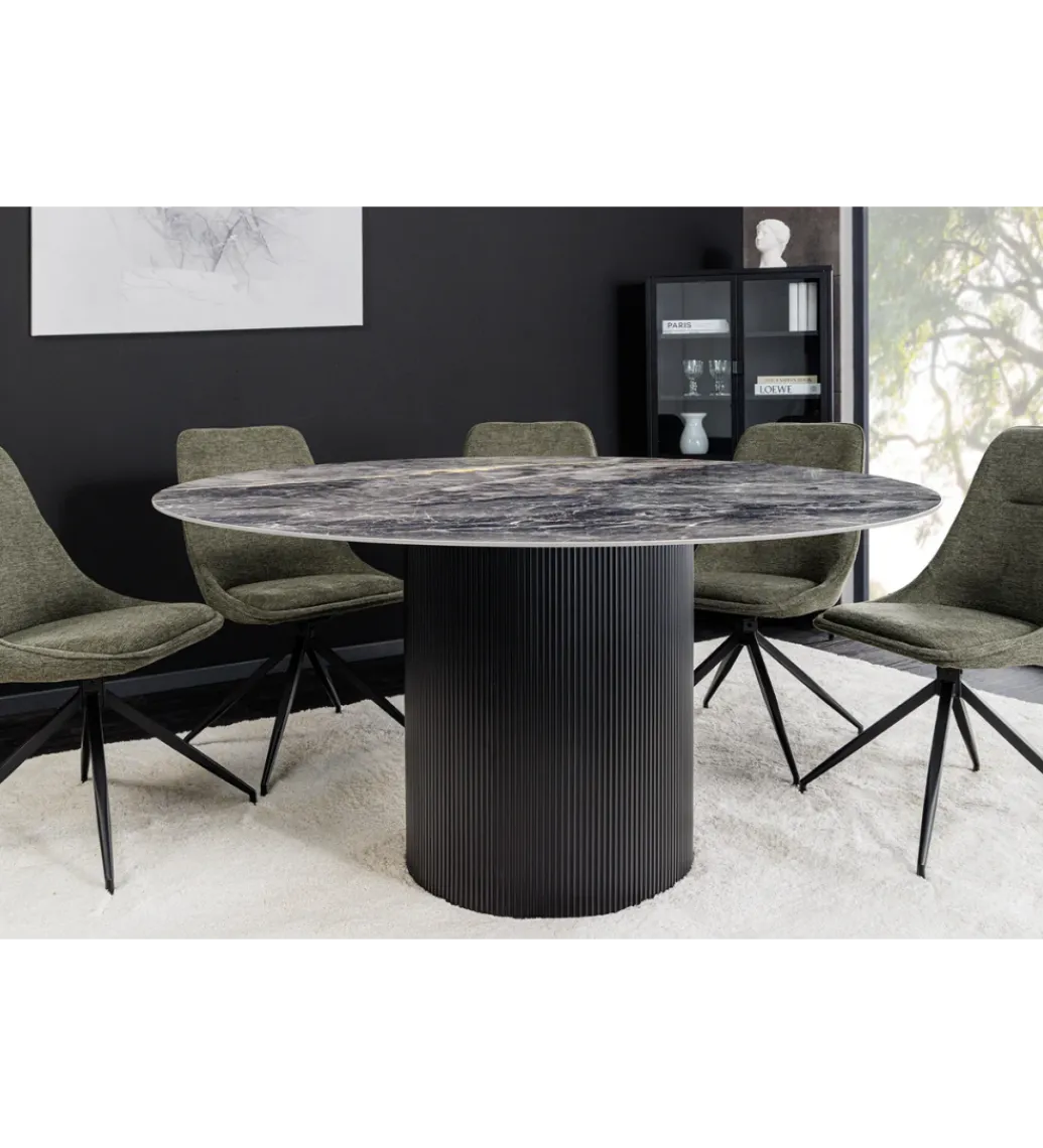 Invicta Interior Stół UNIQUE 120 cm okrągły ceramiczny blat efekt czarny marmur
