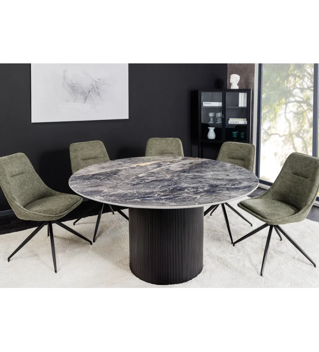 Invicta Interior Stół UNIQUE 120 cm okrągły ceramiczny blat efekt czarny marmur
