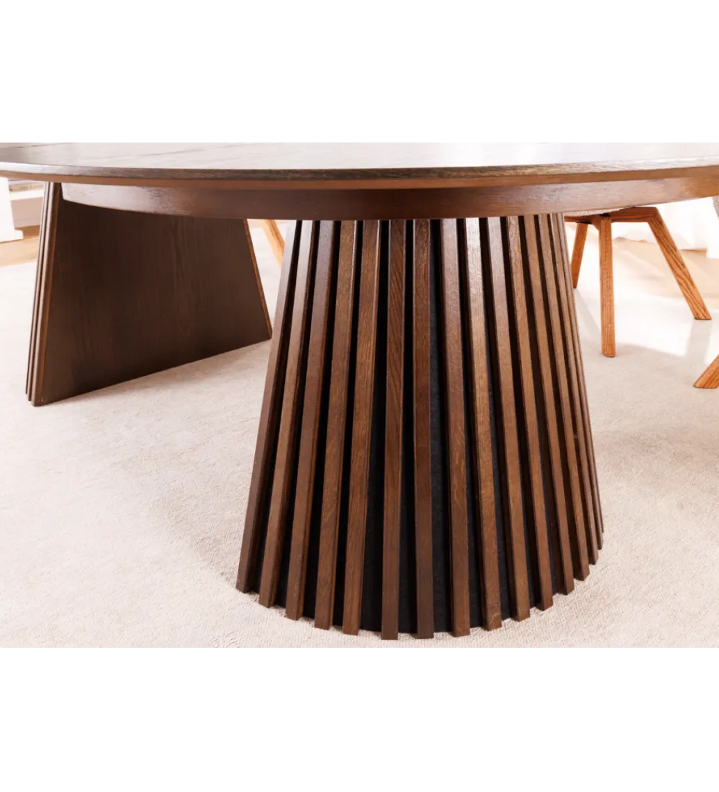Invicta Interior Stół VALHALLA WOOD okrągły 120-160-200cm rozkładany dąb ciemny