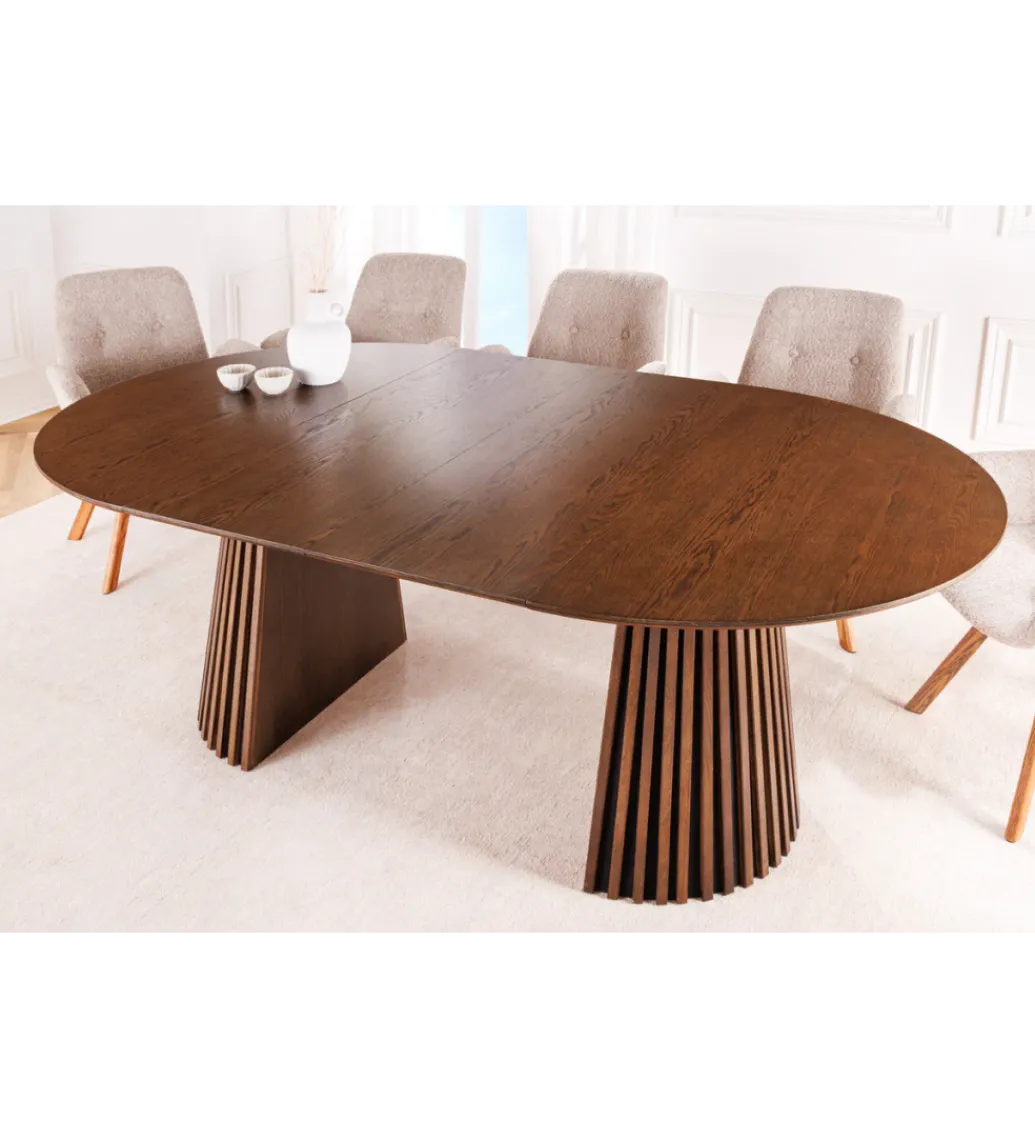 Invicta Interior Stół VALHALLA WOOD okrągły 120-160-200cm rozkładany dąb ciemny