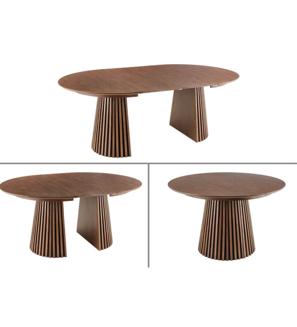 Invicta Interior Stół VALHALLA WOOD okrągły 120-160-200cm rozkładany dąb ciemny