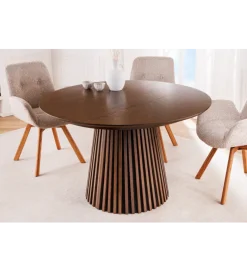 Invicta Interior Stół VALHALLA WOOD okrągły 120-160-200cm rozkładany dąb ciemny