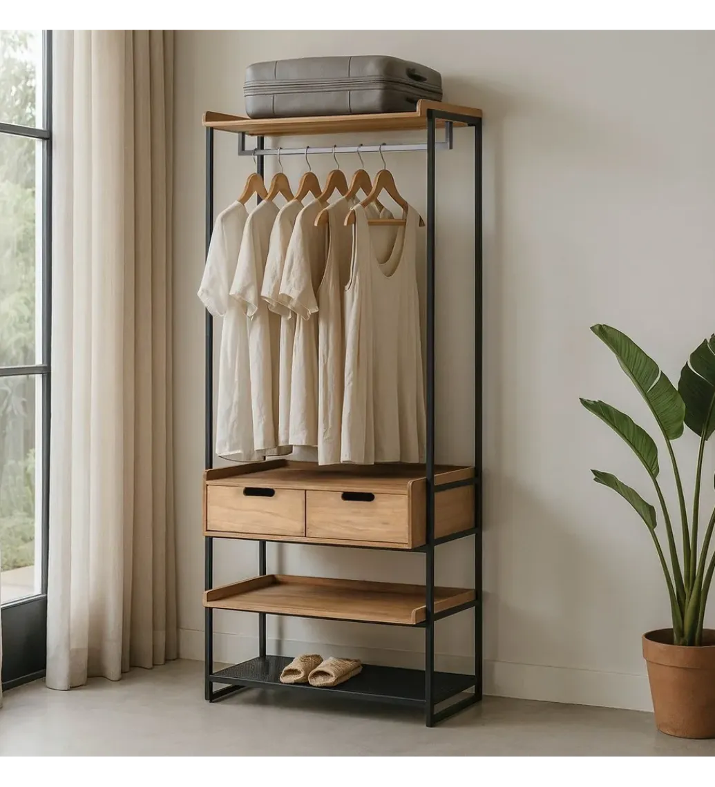 Zona-Design Szafa otwarta INDUSTRIAL 80 cm naturalna czarna