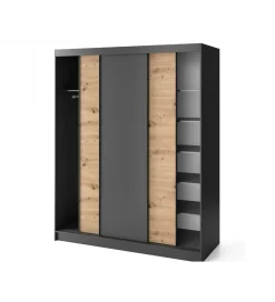 ELTAP Szafa przesuwna Esville III 180 cm w optyce Dąb artisan/Czarny mat