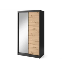 ELTAP Szafa przesuwna  II 120 cm z lustrem w optyce Dąb artisan/Czarny mat