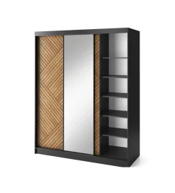 ELTAP Szafa przesuwna Marrphy III z lustrem 180 cm czarny/dąb caramel