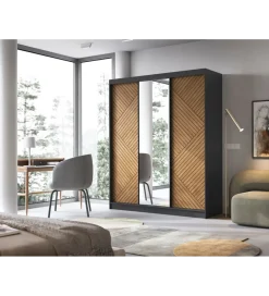 ELTAP Szafa przesuwna Marrphy III z lustrem 180 cm czarny/dąb caramel