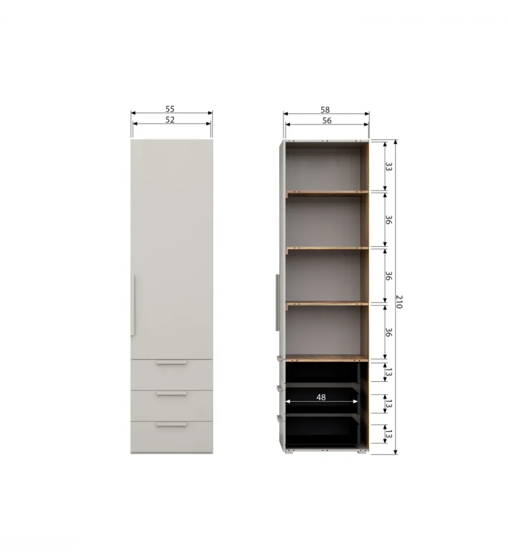 WOOOD Szafa RENS 55 cm dekor orzechowy szara