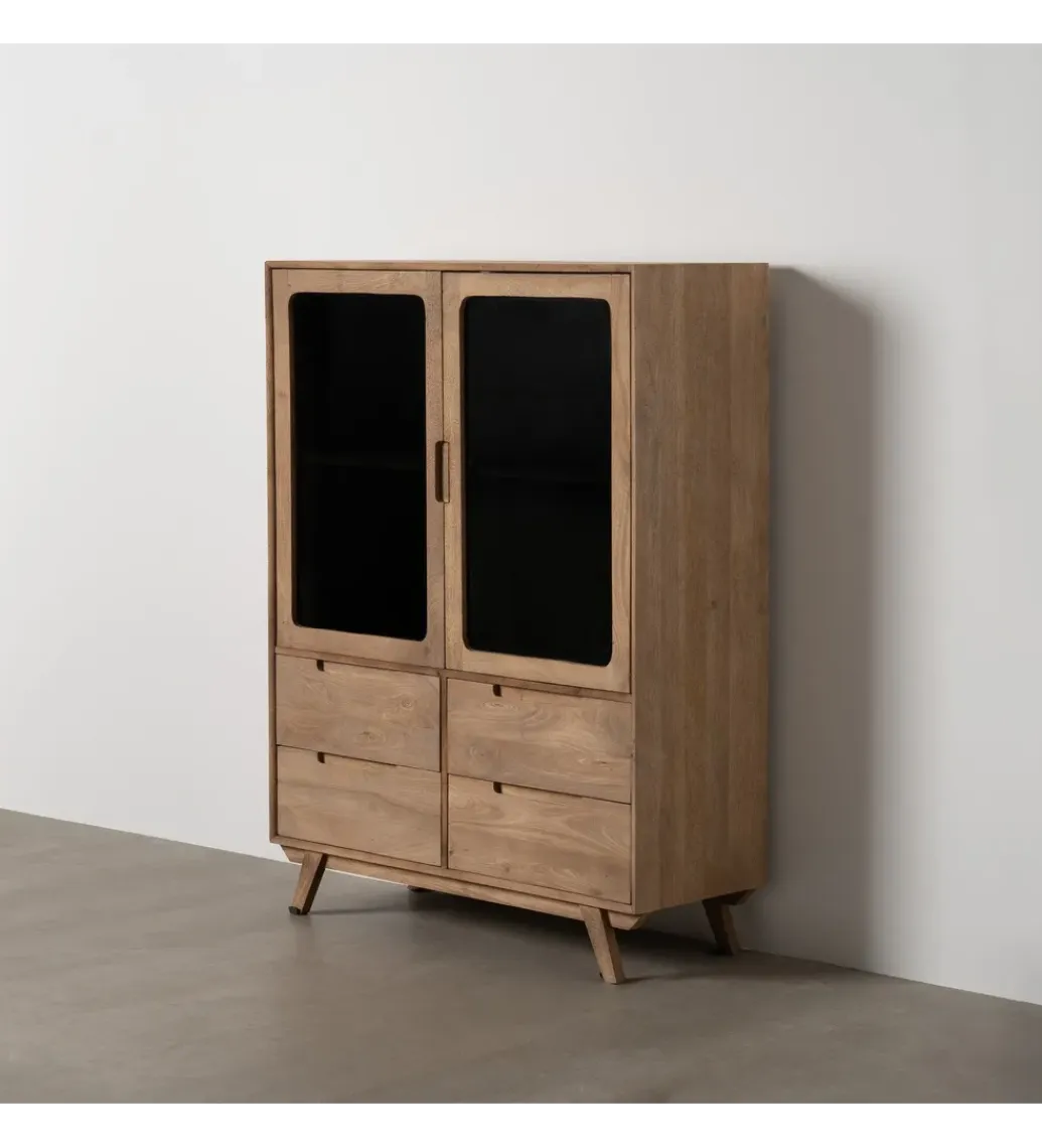 Zona-Design Witryna BURNIE 107 cm ze szklanymi drzwiami z drewno mango