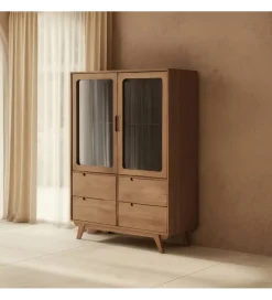 Zona-Design Witryna BURNIE 107 cm ze szklanymi drzwiami z drewno mango